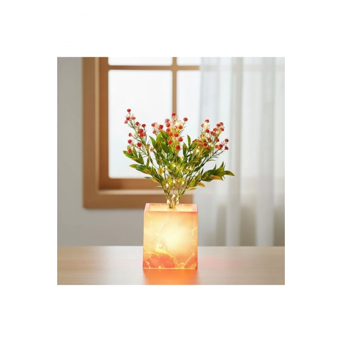 Işıklı Yapay Çiçek – Pembe Saksılı LED Dekoratif Bitki, Masaüstü ve Ev Ofis Aydınlatmalı Süs Bitkisi