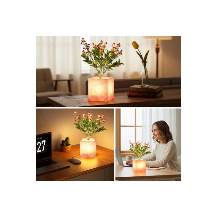 Işıklı Yapay Çiçek – Pembe Saksılı LED Dekoratif Bitki, Masaüstü ve Ev Ofis Aydınlatmalı Süs Bitkisi