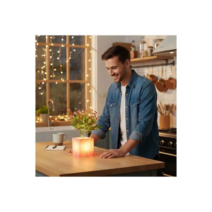 Işıklı Yapay Çiçek – Pembe Saksılı LED Dekoratif Bitki, Masaüstü ve Ev Ofis Aydınlatmalı Süs Bitkisi