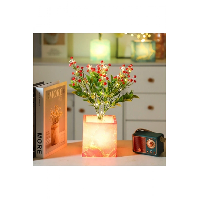 Işıklı Yapay Çiçek – Pembe Saksılı LED Dekoratif Bitki, Masaüstü ve Ev Ofis Aydınlatmalı Süs Bitkisi