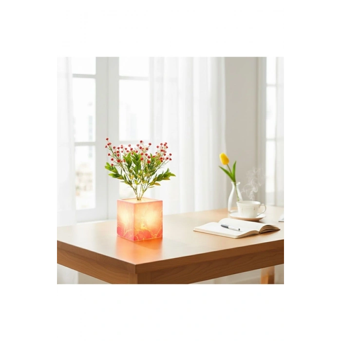 Işıklı Yapay Çiçek – Pembe Saksılı LED Dekoratif Bitki, Masaüstü ve Ev Ofis Aydınlatmalı Süs Bitkisi