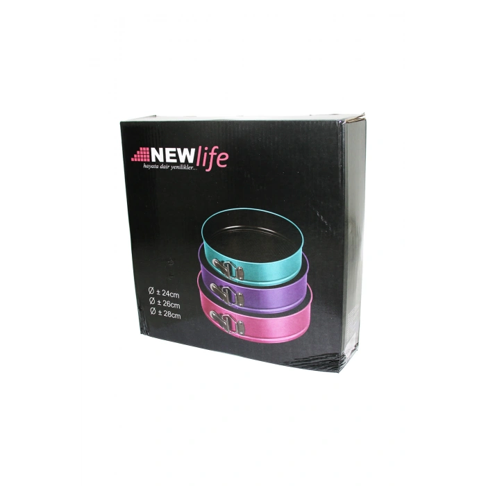 3 PARÇA YUVARLAK - RENKLİ KELEPÇELİ METAL KEK KALIP 24-26-28CM (5324)