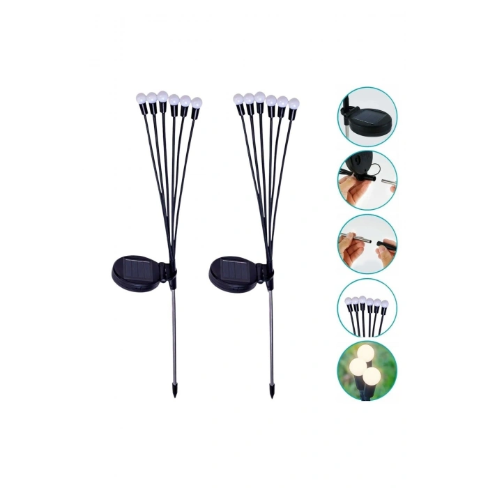 2 Adet Güneş Enerjili Plastik Bahçe Lambası – LED Dış Mekan Top Aydınlatma, Otomatik Açılıp Kapanan