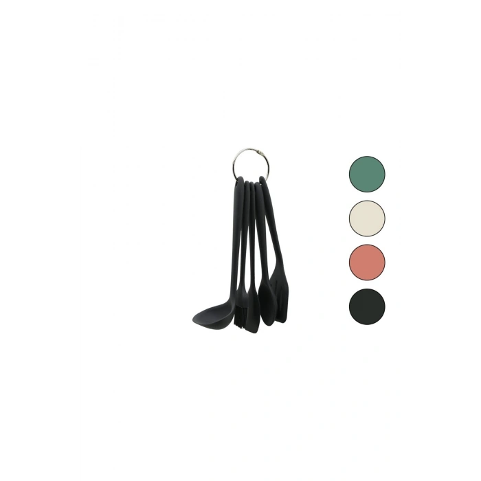 5PCS MİNİ=20-21CM RENKLİ SİLİKON MUTFAK SERVİS SETİ KAŞIK - KEPÇE - YAN - DELİKLİ SPATULA - Y.FIRÇAS
