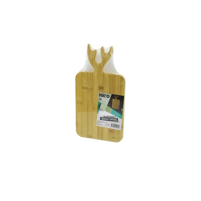 DİKDÖRTGEN=22X38CM AHŞAP BAMBU KESİM PANOSU - KESME TAHTASI GEYİK BOYNUZ FİGÜR SAPLI (5324)