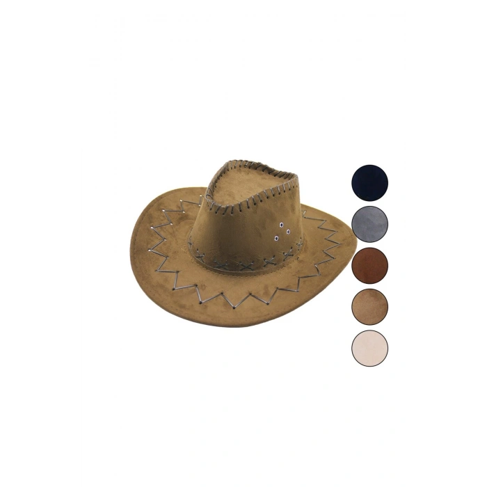 SUNİ DERİ ZİGZAG - X DESEN ERKEK FOTER KOVBOY ŞAPKA (5324)