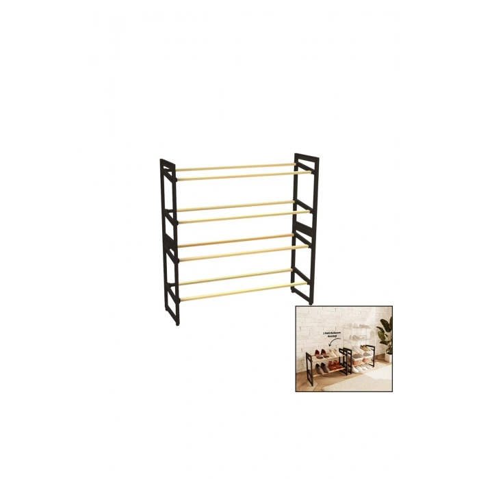 4 KATLI AHŞAP AYAKKABILIK 8 AYAKKABILIK 20X65X51CM ÇOK AMAÇLI RAF PORTATİF - VİDASIZ KOLAY MONTAJ (5