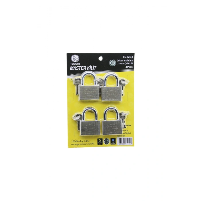 TUDOR TD-MS4 MASTER 4PCS JOKER ANAHTARLI=TEK ANAHTARLA 4 KİLİT AÇ 60MM - GRİ KISA KANCALI ÇELİK ASM