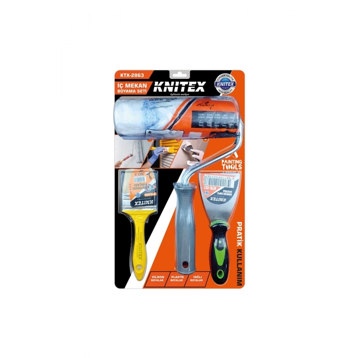 3PCS NALBUR - BOYACI SET SPATULA - KESTİRME FIRÇA - BOYA RULO 20CM (5324)