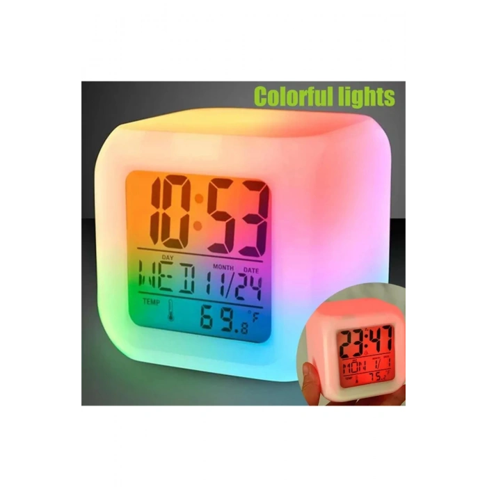 Led Dijital Renkli Masa Saati Alarm Termometre Tarih Masaüstü Saat