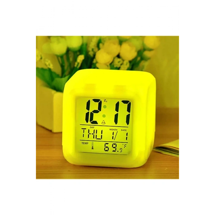 Led Dijital Renkli Masa Saati Alarm Termometre Tarih Masaüstü Saat