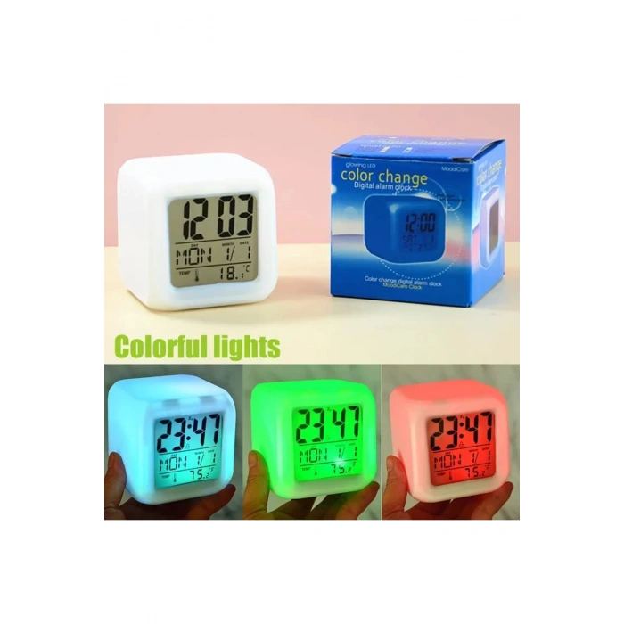 Led Dijital Renkli Masa Saati Alarm Termometre Tarih Masaüstü Saat