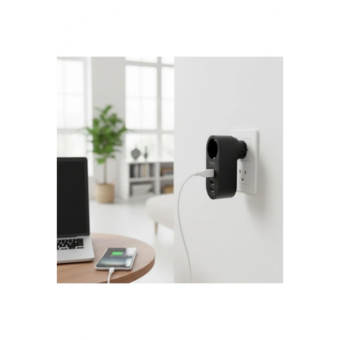 2 USB,1 TYPE-C Girişli 1'li Çocuk Korumalı,Isıya Karşı Dayanıklı 2500Watt Termal Akım Korum