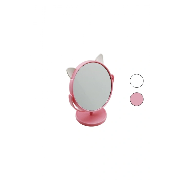 6 İNÇ - 15CM - YUVARLAK KULAKLI RENKLİ PLASTİK MAKYAJ AYNASI AYAKLI (5324)