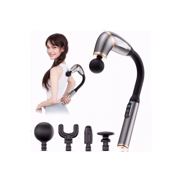 4 Farklı Başlıklı Uzun Saplı Derin Doku Masaj Tabancası, Boyun, Omuz ve Sırt için Ergonomik Saplı Ço
