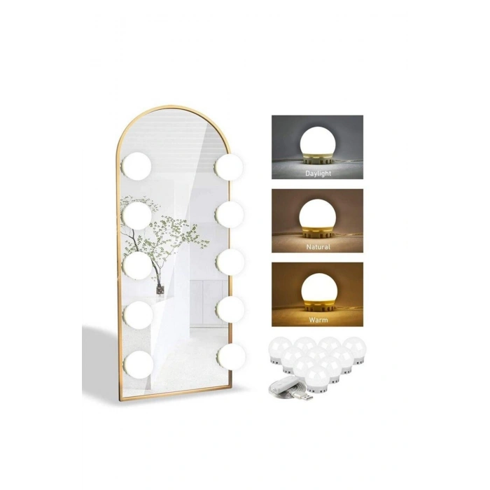 Nostalji Hollywood Tarzı 10lu Makyaj Masası Aynası Beyaz Led Işıklı Lamba USB (5324)