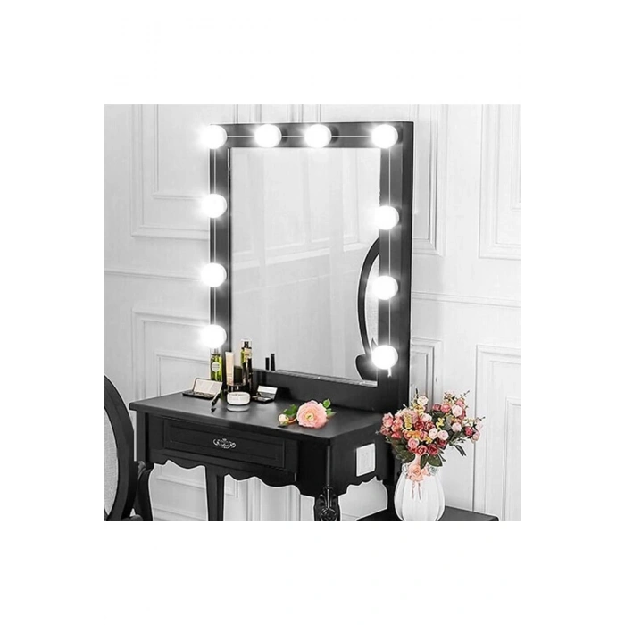 Nostalji Hollywood Tarzı 10lu Makyaj Masası Aynası Beyaz Led Işıklı Lamba USB (5324)