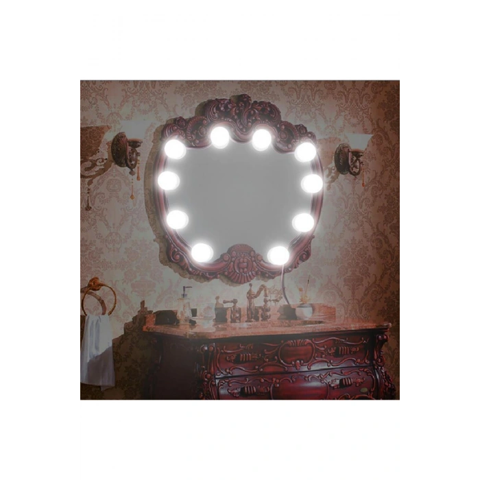 Nostalji Hollywood Tarzı 10lu Makyaj Masası Aynası Beyaz Led Işıklı Lamba USB (5324)