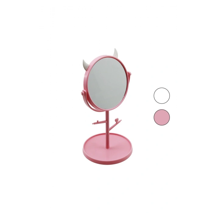 6 İNÇ - 15CM YUVARLAK - BOYNUZLUTAKI ASKILIKLI MAKYAJ AYNASI RENKLİ PLASTİK TAKILIK SEPETLİ=15CM (5