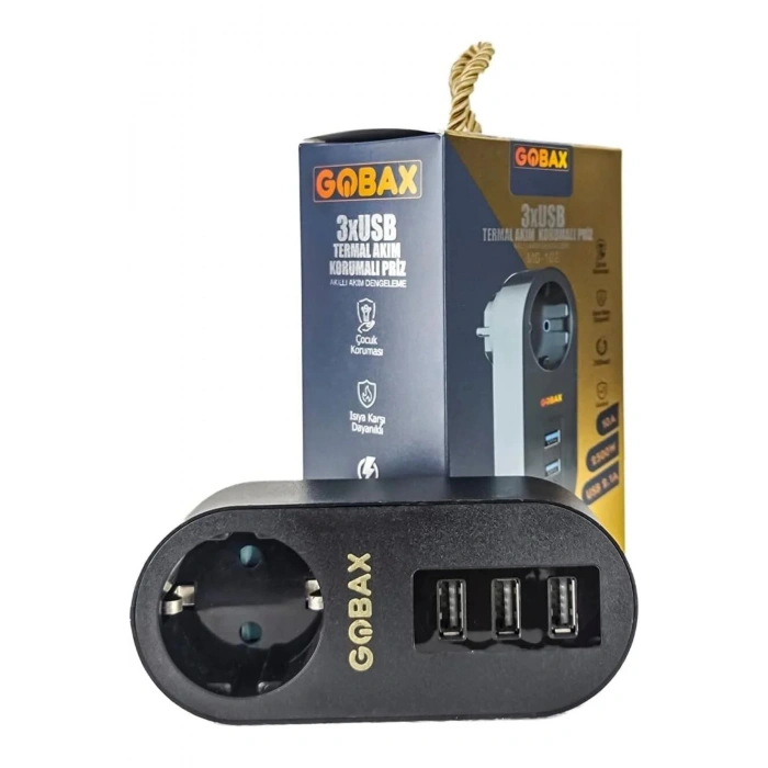 Gobax Termal Akım Korumalı Akıllı Priz 3xusb Li, Çocuk Korumalı, Led Işıklı, Yüksek Isıya Dayanıklı