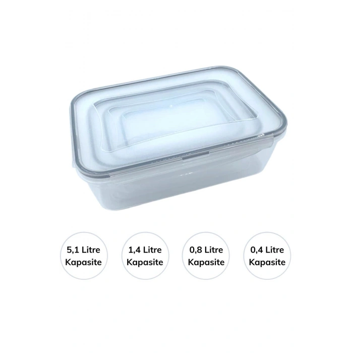 4lü İç İçe Sızdırmaz Contalı Kilitli Kapaklı Plastik Erzak Saklama Kapları LC315 (5324)