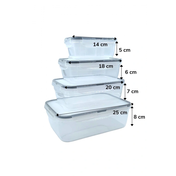 4lü İç İçe Sızdırmaz Contalı Kilitli Kapaklı Plastik Erzak Saklama Kapları LC315 (5324)