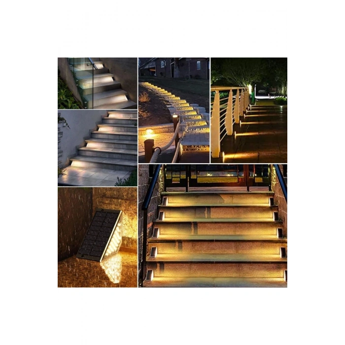 8 Adet Üçgen Güneş Enerjisi ile Şarj Olan Dış Mekan Solar Basamak Köşe Lambası (5324)