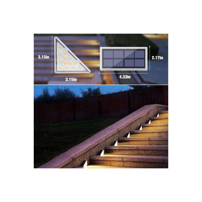 8 Adet Üçgen Güneş Enerjisi ile Şarj Olan Dış Mekan Solar Basamak Köşe Lambası (5324)