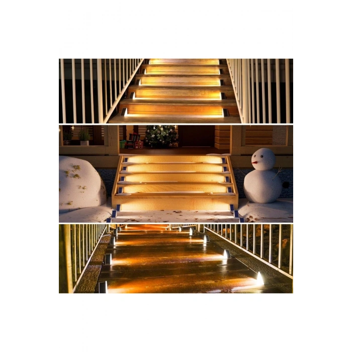 8 Adet Üçgen Güneş Enerjisi ile Şarj Olan Dış Mekan Solar Basamak Köşe Lambası (5324)