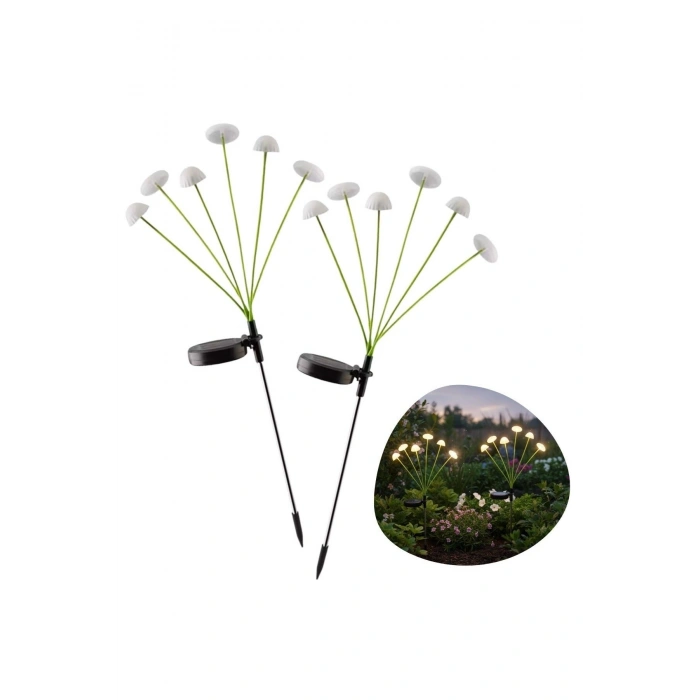 2 Adet Plastik Mantar Solar Bahçe Lambası – Güneş Enerjili LED Dış Mekan Aydınlatma, Otomatik Sensör