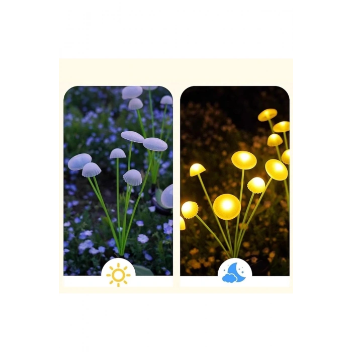 2 Adet Plastik Mantar Solar Bahçe Lambası – Güneş Enerjili LED Dış Mekan Aydınlatma, Otomatik Sensör