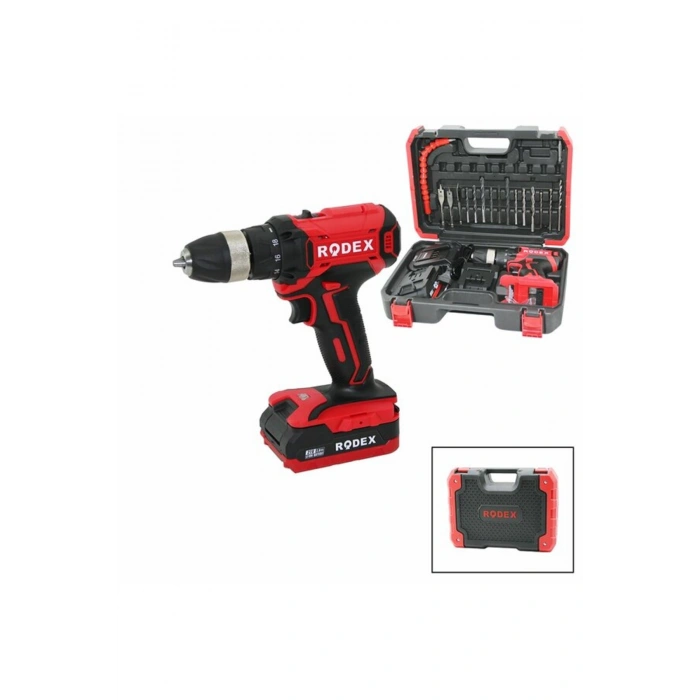 2 KADEME HIZ - VİTES ŞARJLI=ÇİFT BATARYA 17PCS UÇLU MATKAP 0-350 / 0-1350 RPM 21V/2.0A LI-ION RDX-33