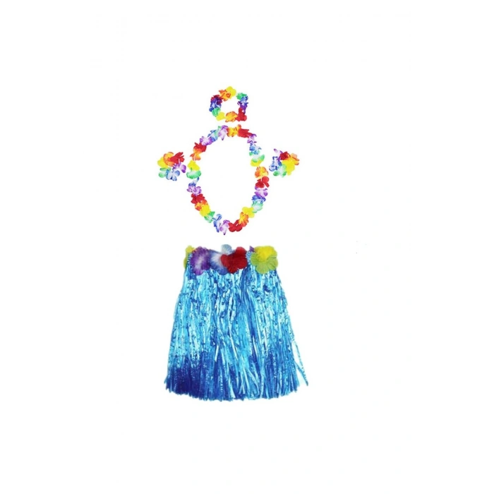 Luau Aloha Hawaii Partisi Etek Taç ve Bileklik Seti Mavi (5324)