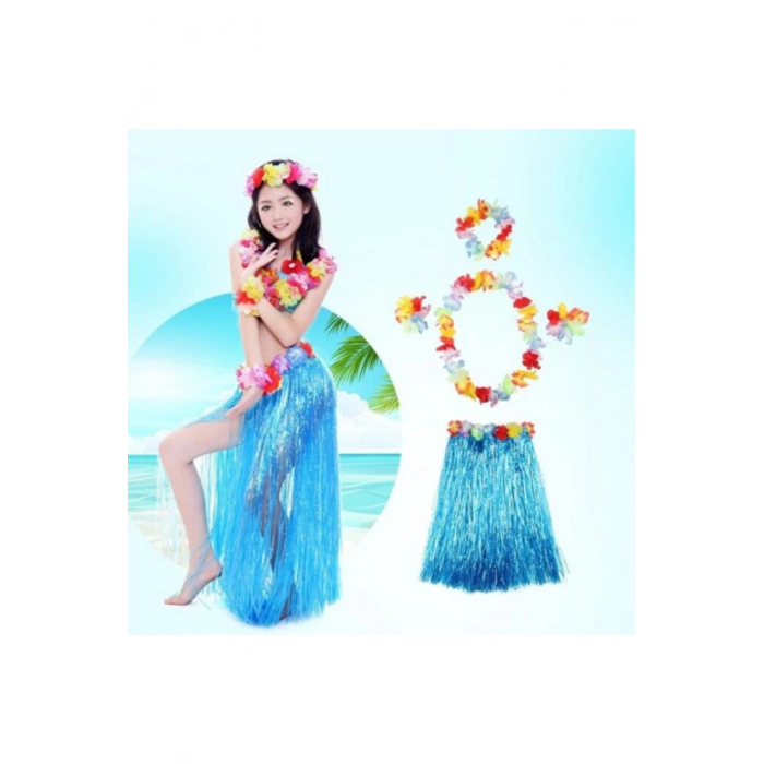 Luau Aloha Hawaii Partisi Etek Taç ve Bileklik Seti Mavi (5324)