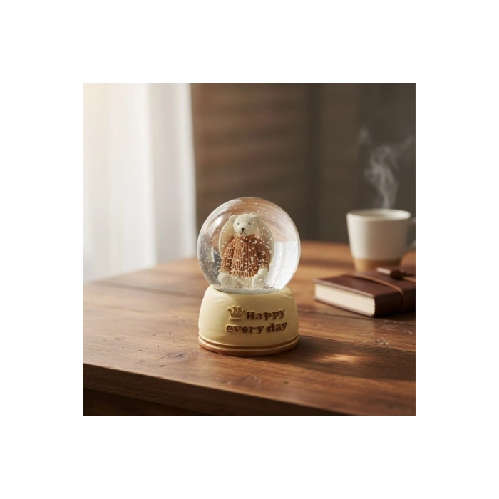 Pilli Işıklı Müzikli Kar Küresi–Sevimli Ayıcık Figürlü Eğlenceli Masaüstü Biblo, LED Aydınlatmalı De