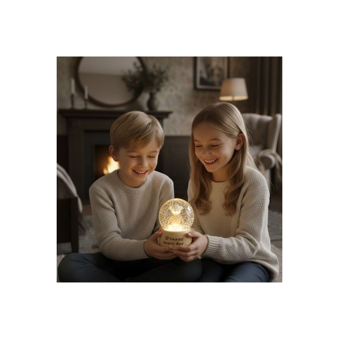 Pilli Işıklı Müzikli Kar Küresi–Sevimli Ayıcık Figürlü Eğlenceli Masaüstü Biblo, LED Aydınlatmalı De