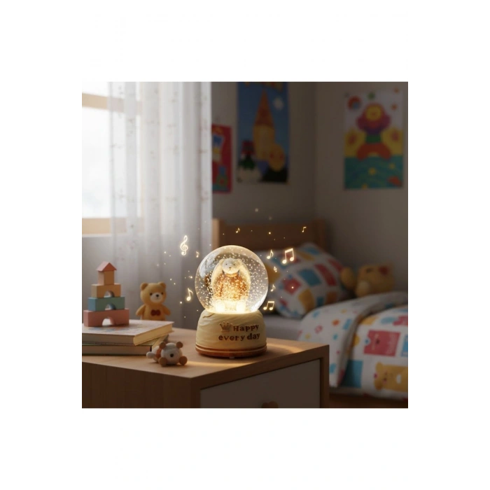 Pilli Işıklı Müzikli Kar Küresi–Sevimli Ayıcık Figürlü Eğlenceli Masaüstü Biblo, LED Aydınlatmalı De