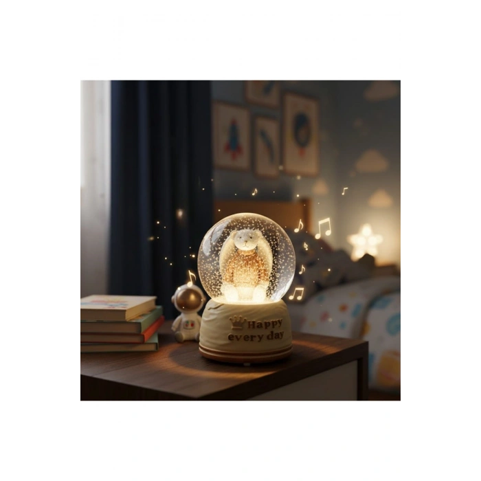 Pilli Işıklı Müzikli Kar Küresi–Sevimli Ayıcık Figürlü Eğlenceli Masaüstü Biblo, LED Aydınlatmalı De