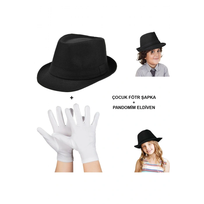 Çocuk Sahne Seti – Gösteri Fötr Şapka ve Eldiven