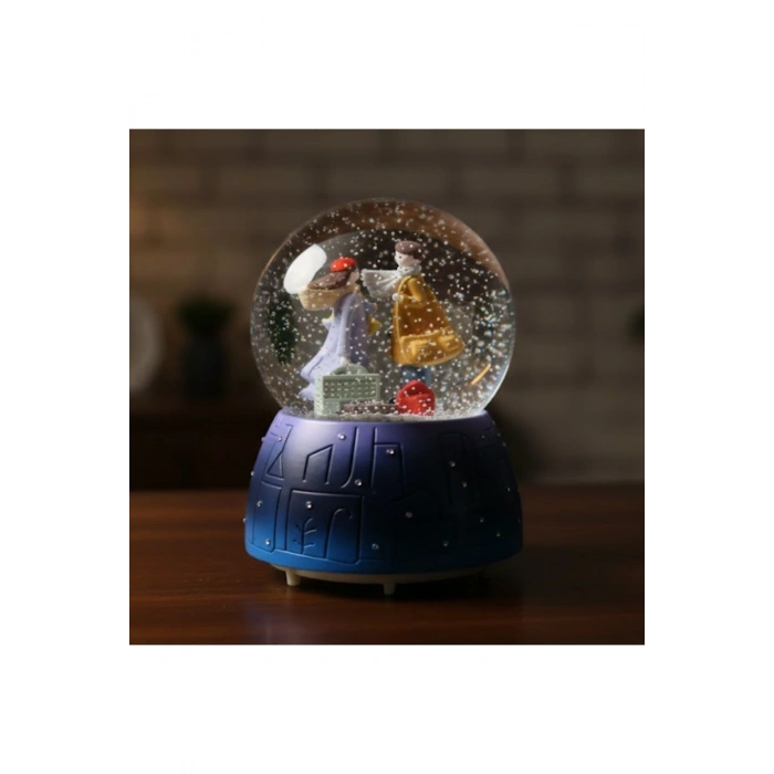 Pilli Işıklı Müzikli Kar Küresi–Valizli Sevgili Çift Figürlü Eğlenceli Masaüstü Biblo, LED Aydınlatm