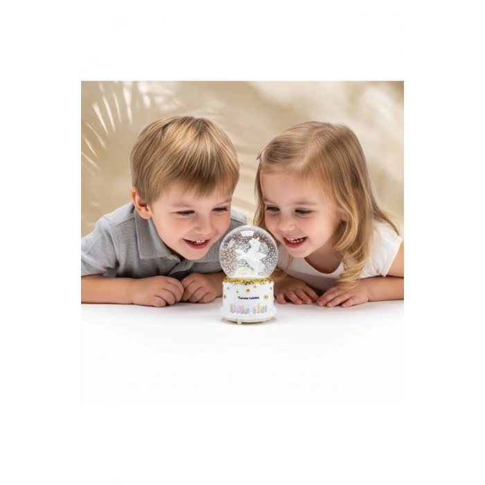 Pilli Işıklı Müzikli Kar Küresi–Pony At Figürlü Eğlenceli Masaüstü Biblo, LED Aydınlatmalı Dekoratif