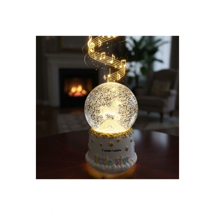 Pilli Işıklı Müzikli Kar Küresi–Pony At Figürlü Eğlenceli Masaüstü Biblo, LED Aydınlatmalı Dekoratif