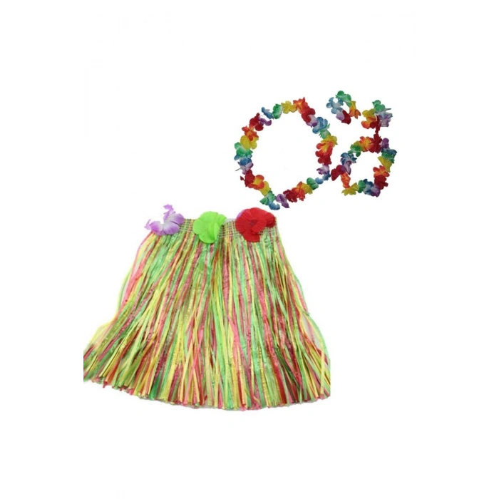 Luau Aloha Hawaii Kolye Etek Taç ve Bileklik Seti (5324)