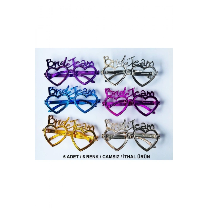 Kalpli Bride Team Gözlük Seti 6 Renk - Kına &amp; Düğün Partileri İçin (5324)