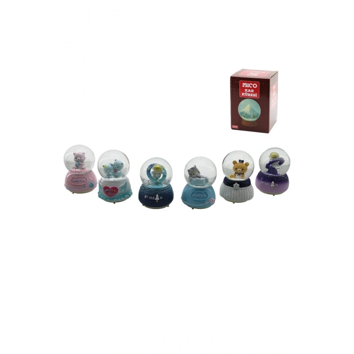 ORTA BOY - 8CM PİLLİ - IŞIKLI MÜZİKLİ KAR KÜRESİ CAM HAYVAN FİGÜRLÜ - DESEN MİX RENKLİ HERHANGİ BİR
