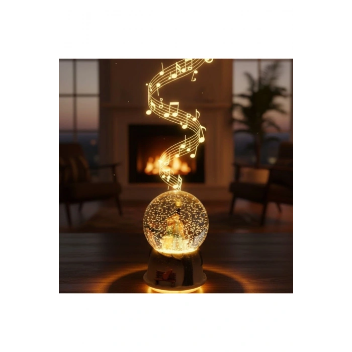 Pilli Işıklı Müzikli Kar Küresi–Kış Masalı Bankta Sevgili Figürlü Eğlenceli Masaüstü Biblo, LED Aydı