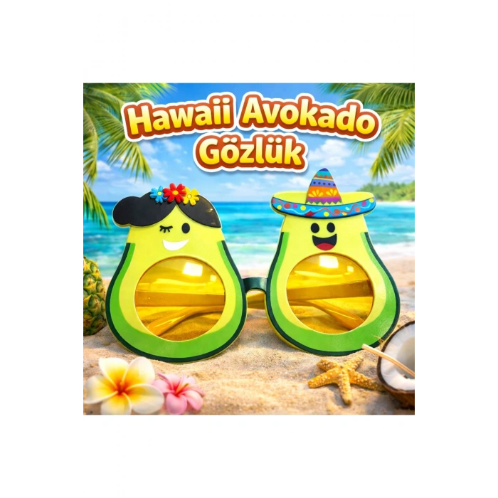Hawaii Temalı Avokado Gözlük – Kostüm &amp; Parti Gözlüğü (5324)