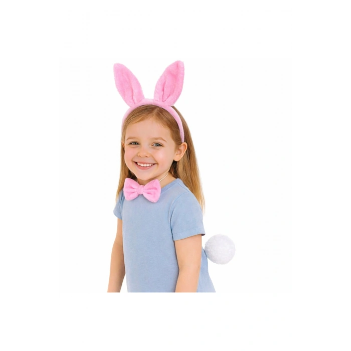 Pembe Full Tavşan Kulak Papyon Kuyruk 3'lü Parti Seti (5324)