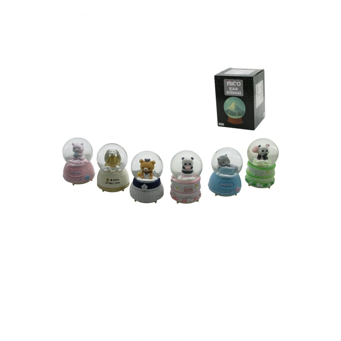 BÜYÜK BOY - 10CM PİLLİ - IŞIKLI MÜZİKLİ KAR KÜRESİ CAM HAYVAN FİGÜRLÜ - DESEN MİX RENKLİ HERHANGİ Bİ