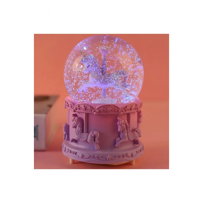 Pilli Işıklı Müzikli Kar Küresi–At Figürlü Eğlenceli Masaüstü Biblo, LED Aydınlatmalı Dekoratif Hedi